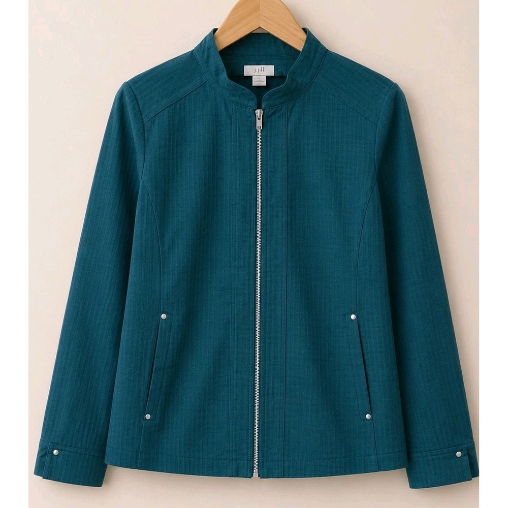 Christopher & Banks Petite XL Teal Zip Jacket Textured Lightweight Career Travel